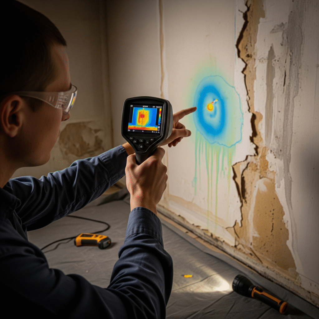 using an infrared camera to check for hidden moisture.