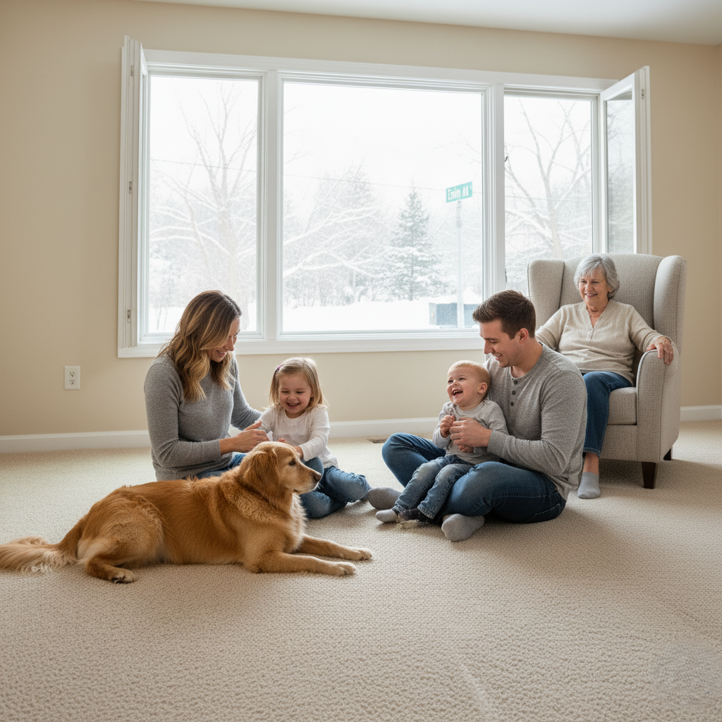 family enjoying clean, allergen free living room.