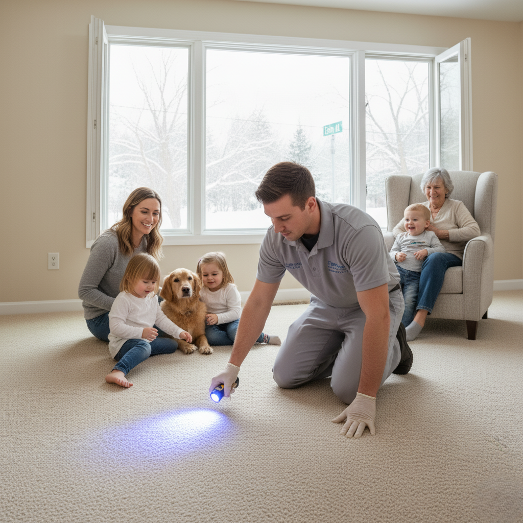 technician conducting final carpet inspection.