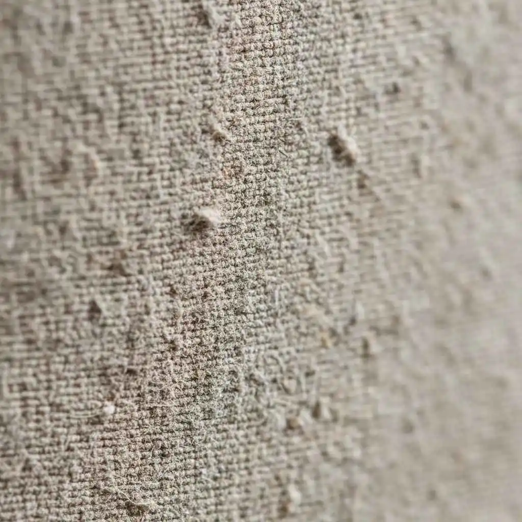 Close up of upholstery fabric showing dust buildup