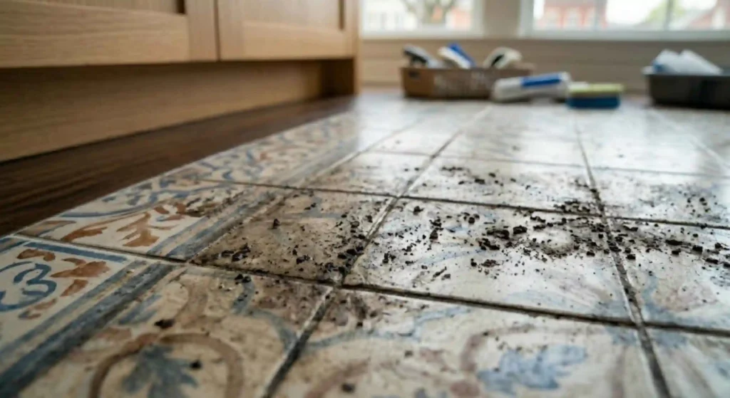 dirty grout lines before cleaning