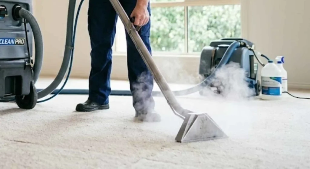 professional carpet cleaning machine in action