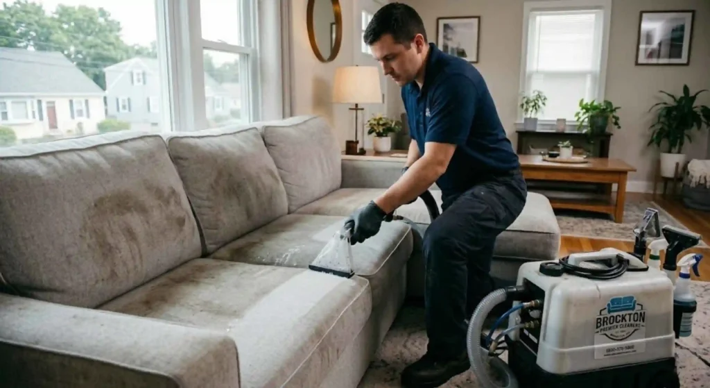 Deep upholstery cleaning service in Brockton living room