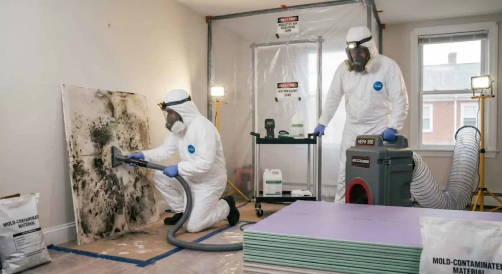 Professional mold removal from drywall inside a Taunton home