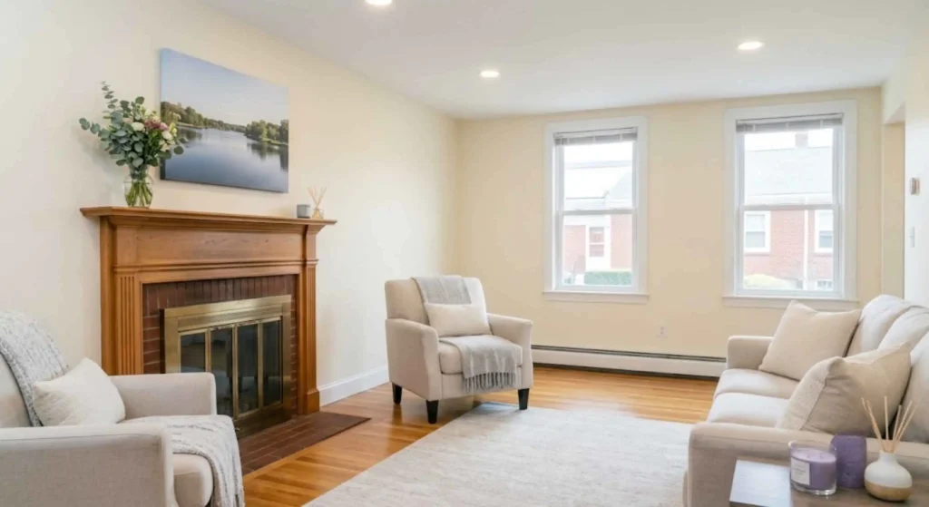 Smoke damaged room restored after professional odor removal in Taunton